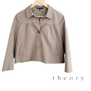 Theory Brown Lined Cotton Crop Jacket - Size 8